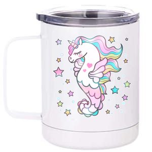 Cute Unicorn Seahorse Uni-Maid 12 oz Stainless Steel Tumbler Cup