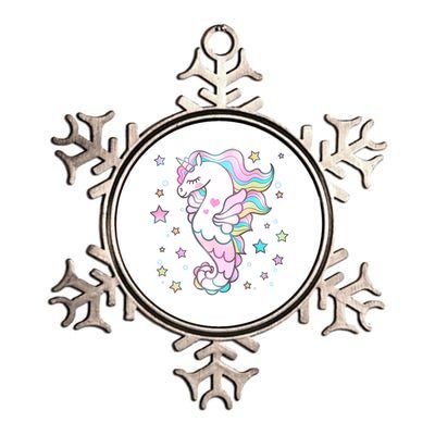 Cute Unicorn Seahorse Uni-Maid Metallic Star Ornament