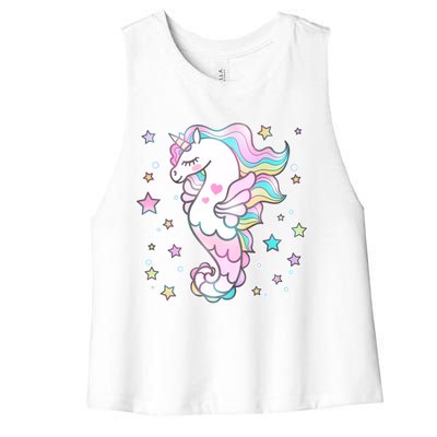 Cute Unicorn Seahorse Uni-Maid Women's Racerback Cropped Tank