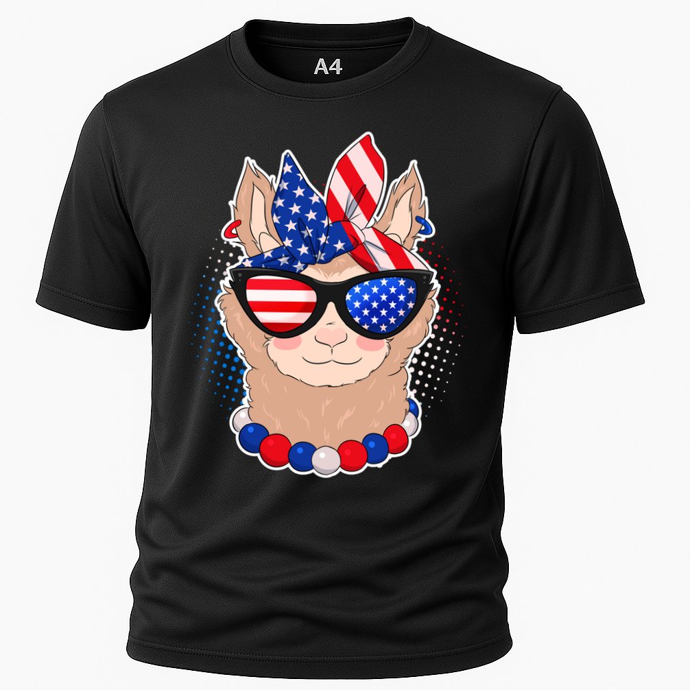 Cute USA Patriotic Llama Cooling Performance Crew T-Shirt