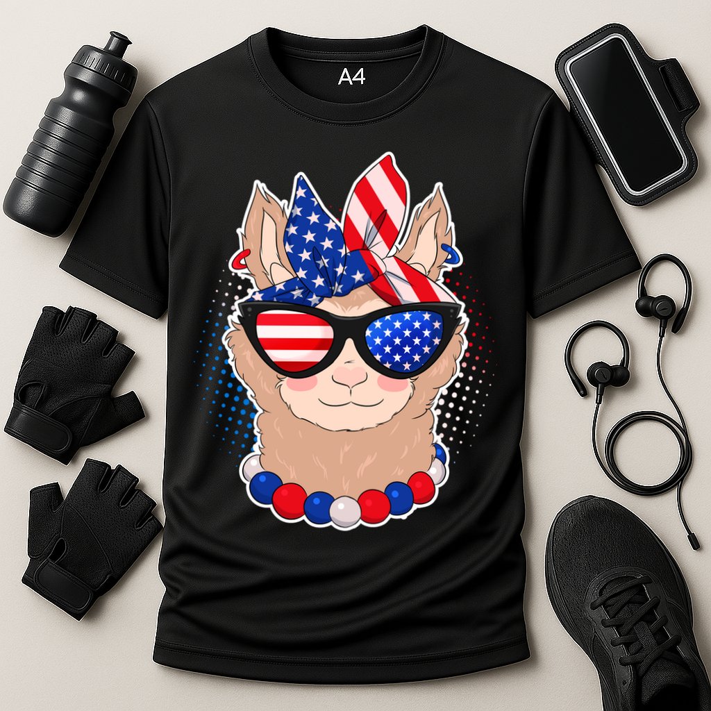 Cute USA Patriotic Llama Cooling Performance Crew T-Shirt