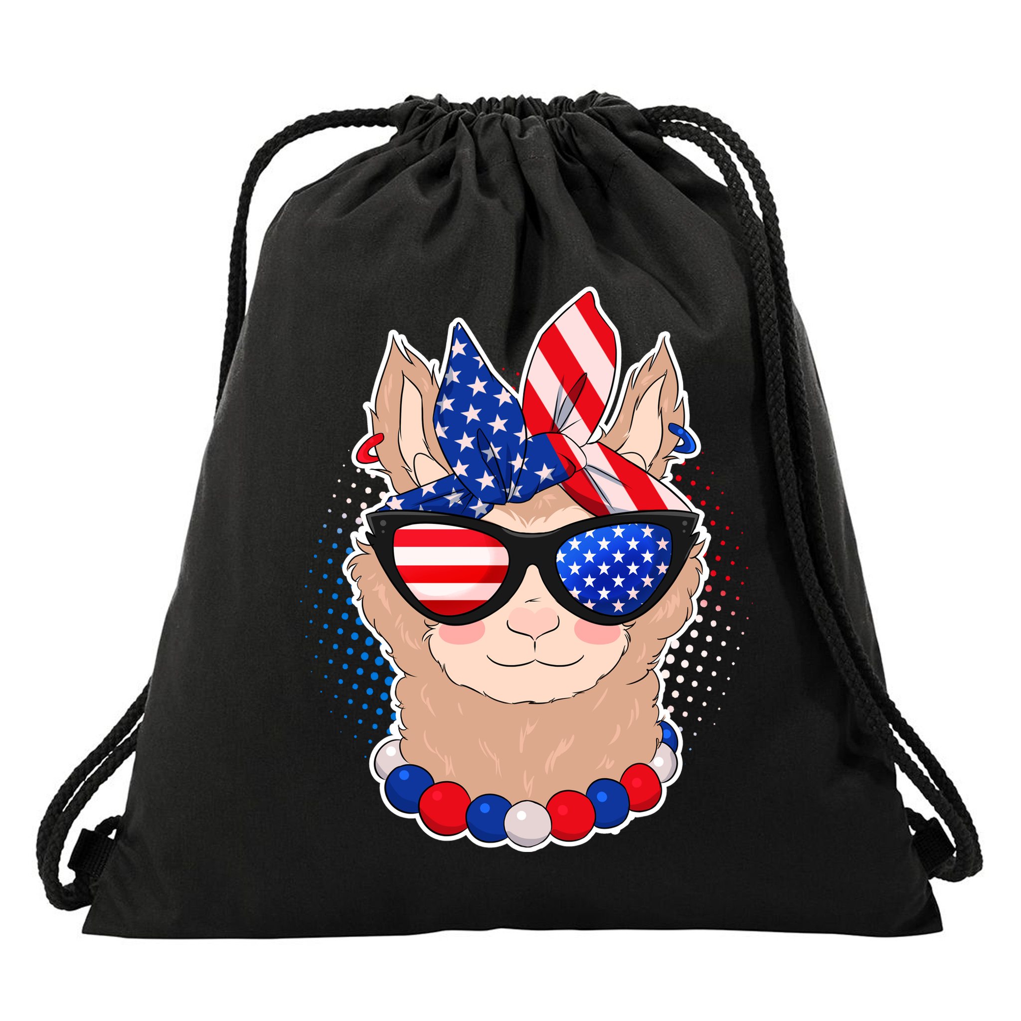 Cute USA Patriotic Llama Drawstring Bag