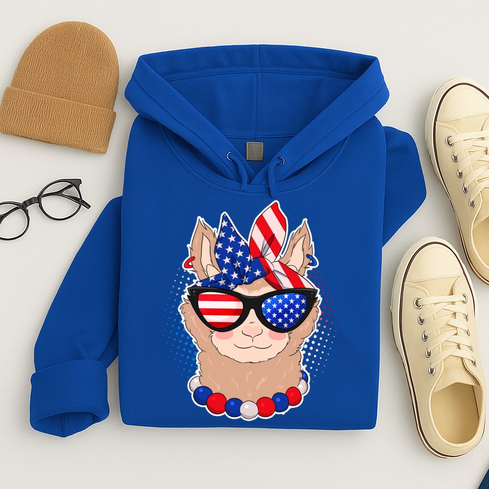 Cute USA Patriotic Llama Hoodie