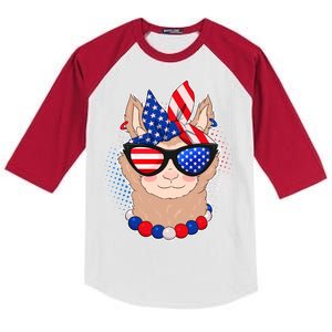 Cute USA Patriotic Llama Kids Colorblock Raglan Jersey