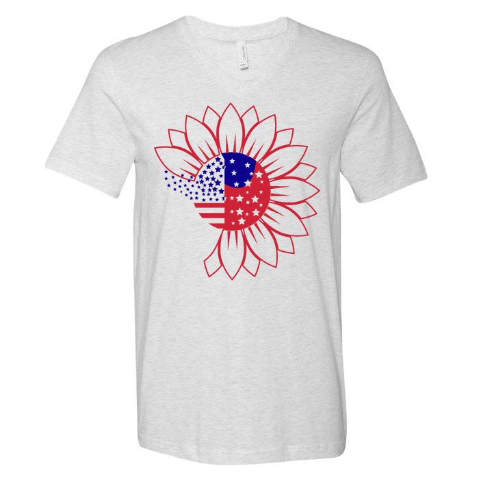 Cute USA Sunflower Flag V-Neck T-Shirt