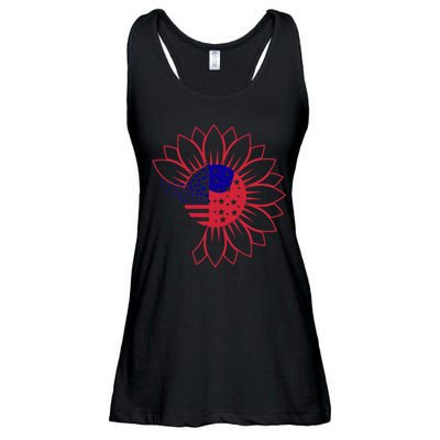 Cute USA Sunflower Flag Ladies Essential Flowy Tank