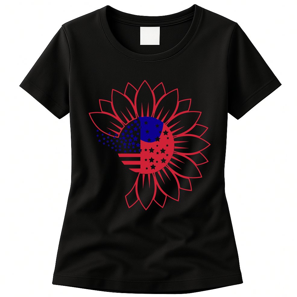 Cute USA Sunflower Flag Womens T-Shirt