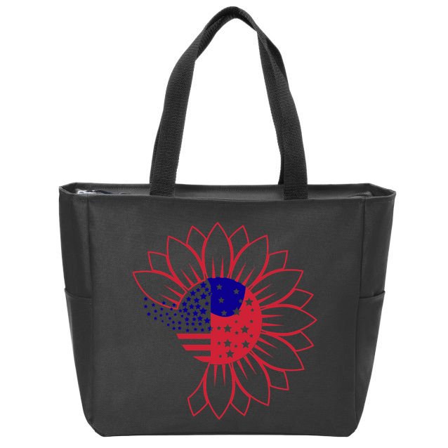 Cute USA Sunflower Flag Zip Tote Bag
