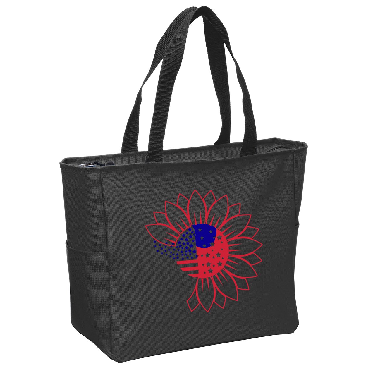 Cute USA Sunflower Flag Zip Tote Bag