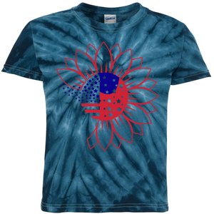 Cute USA Sunflower Flag Kids Tie-Dye T-Shirt