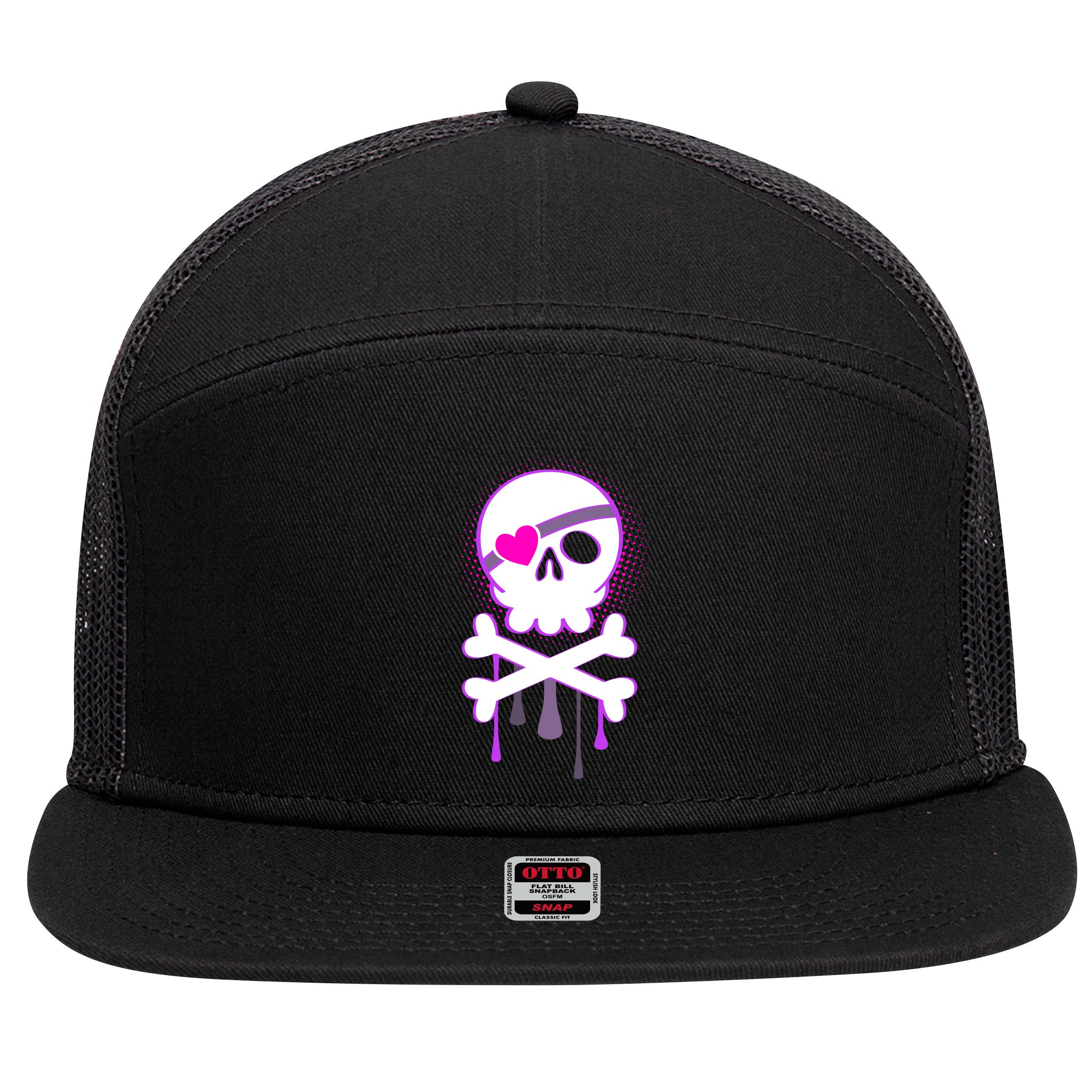 Cute Valentine Skull Eye Patch  7 Panel Mesh Trucker Snapback Hat