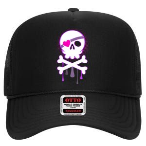 Cute Valentine Skull Eye Patch  High Crown Mesh Back Trucker Hat