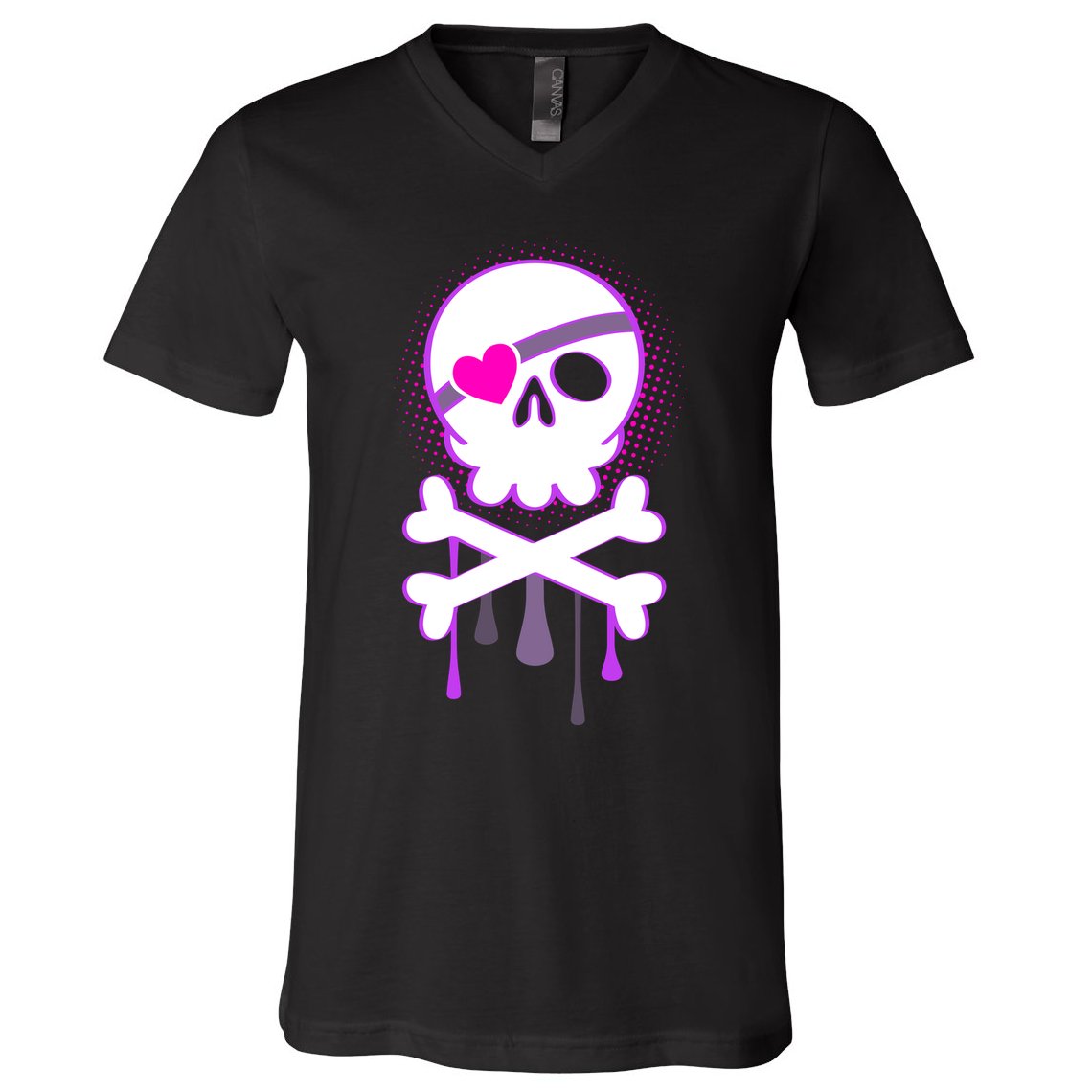 Cute Valentine Skull Eye Patch  V-Neck T-Shirt