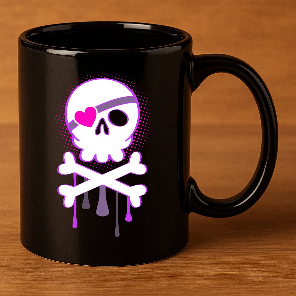 Cute Valentine Skull Eye Patch  11oz C Handle Ceramic Mug