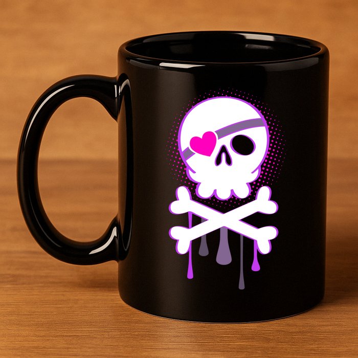 Cute Valentine Skull Eye Patch  11oz C Handle Ceramic Mug