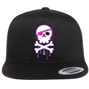 Cute Valentine Skull Eye Patch  Flat Bill Trucker Hat