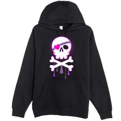 Cute Valentine Skull Eye Patch  Premium Pullover Hoodie