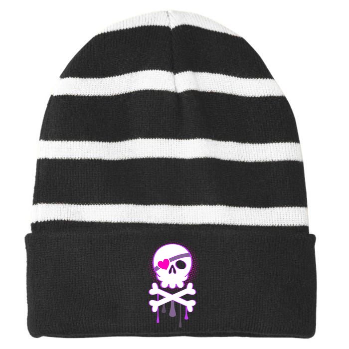 Cute Valentine Skull Eye Patch  Striped Beanie with Solid Band