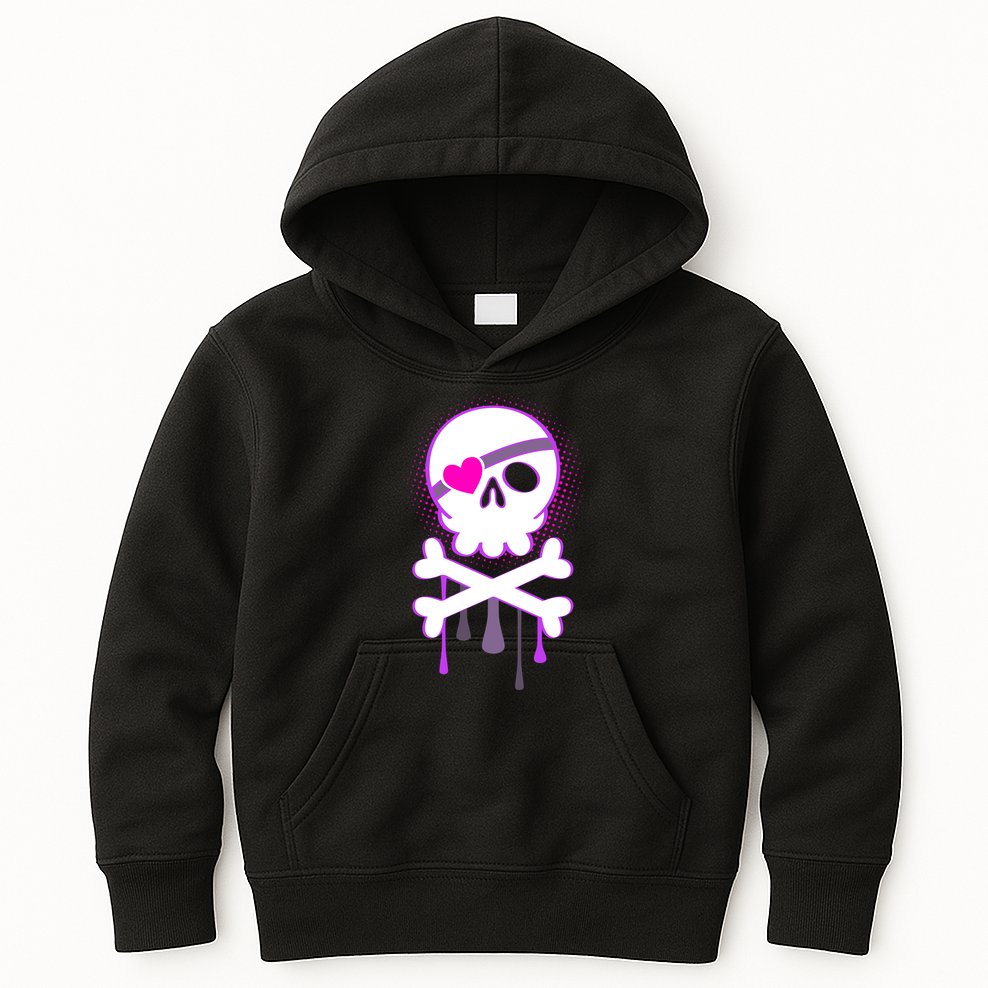 Cute Valentine Skull Eye Patch  Kids Hoodie