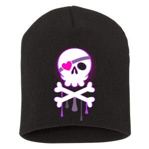 Cute Valentine Skull Eye Patch  Short Acrylic Beanie