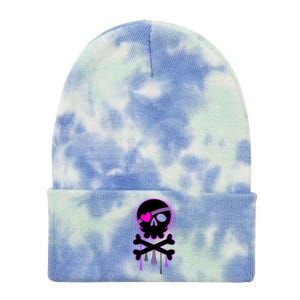 Cute Valentine Skull Eye Patch  Tie Dye 12in Knit Beanie