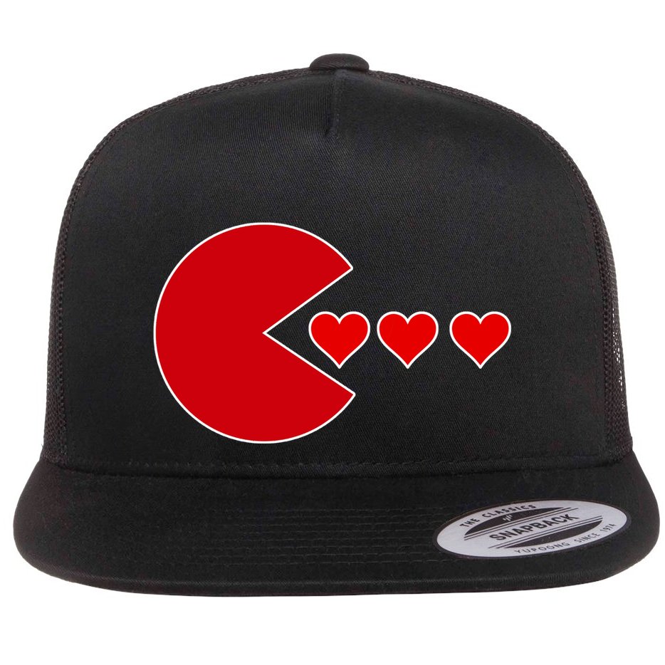 Cute Valentines Day Gamer Hear Retro Flat Bill Trucker Hat