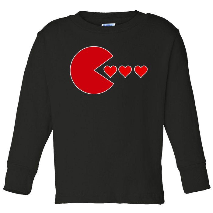 Cute Valentines Day Gamer Hear Retro Toddler Long Sleeve Shirt