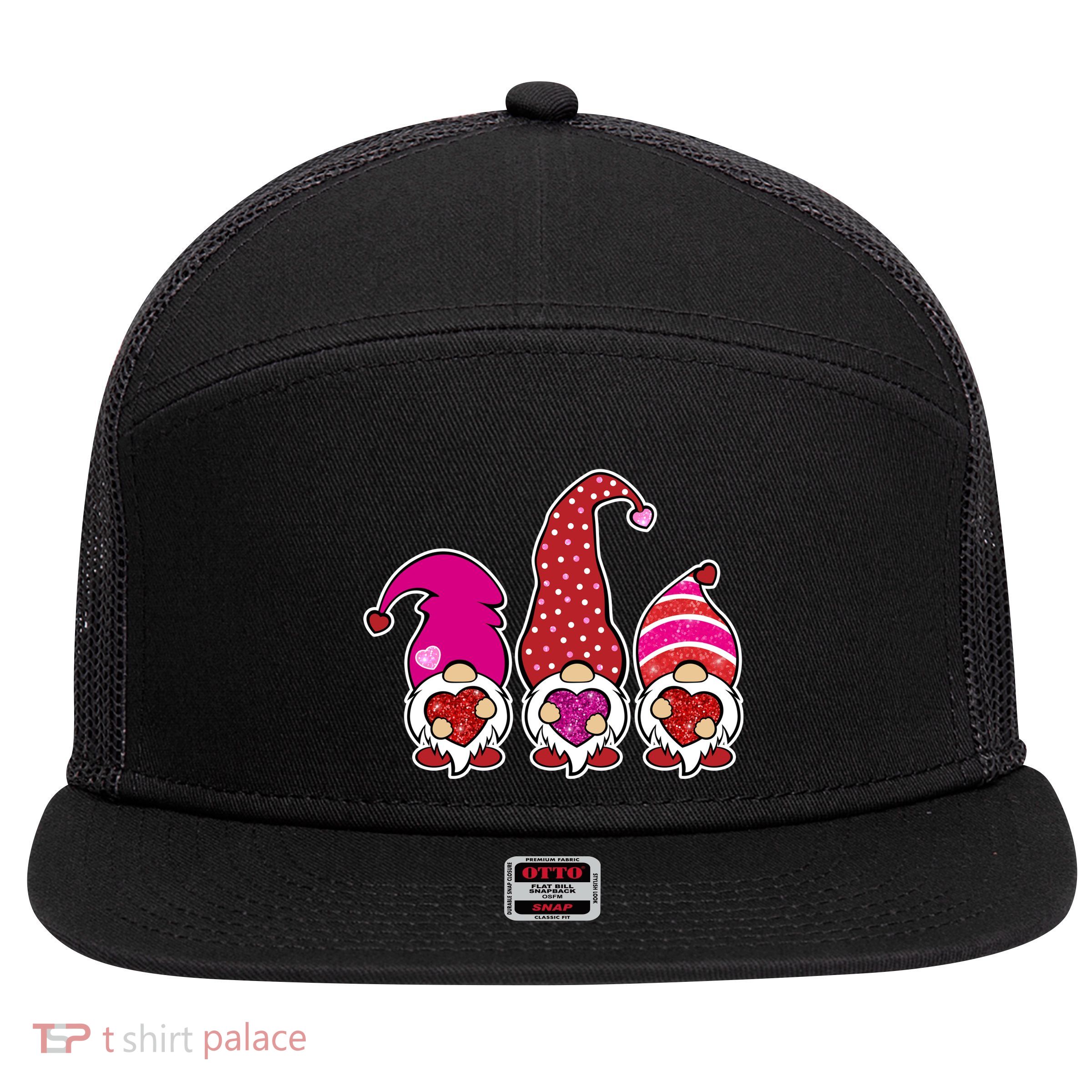Cute Valentine's Day Gnomes 7 Panel Mesh Trucker Snapback Hat