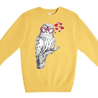 Cute Valentine's Day Heart Glasses Owl Love Premium Crewneck Sweatshirt