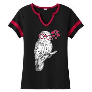 Cute Valentine's Day Heart Glasses Owl Love Ladies Halftime Notch Neck Tee