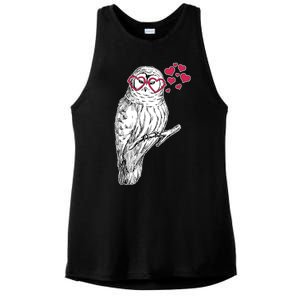 Cute Valentine's Day Heart Glasses Owl Love Ladies PosiCharge Tri-Blend Wicking Tank