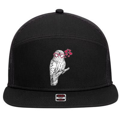 Cute Valentine's Day Heart Glasses Owl Love 7 Panel Mesh Trucker Snapback Hat