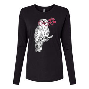 Cute Valentine's Day Heart Glasses Owl Love Womens Cotton Relaxed Long Sleeve T-Shirt