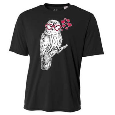 Cute Valentine's Day Heart Glasses Owl Love Cooling Performance Crew T-Shirt