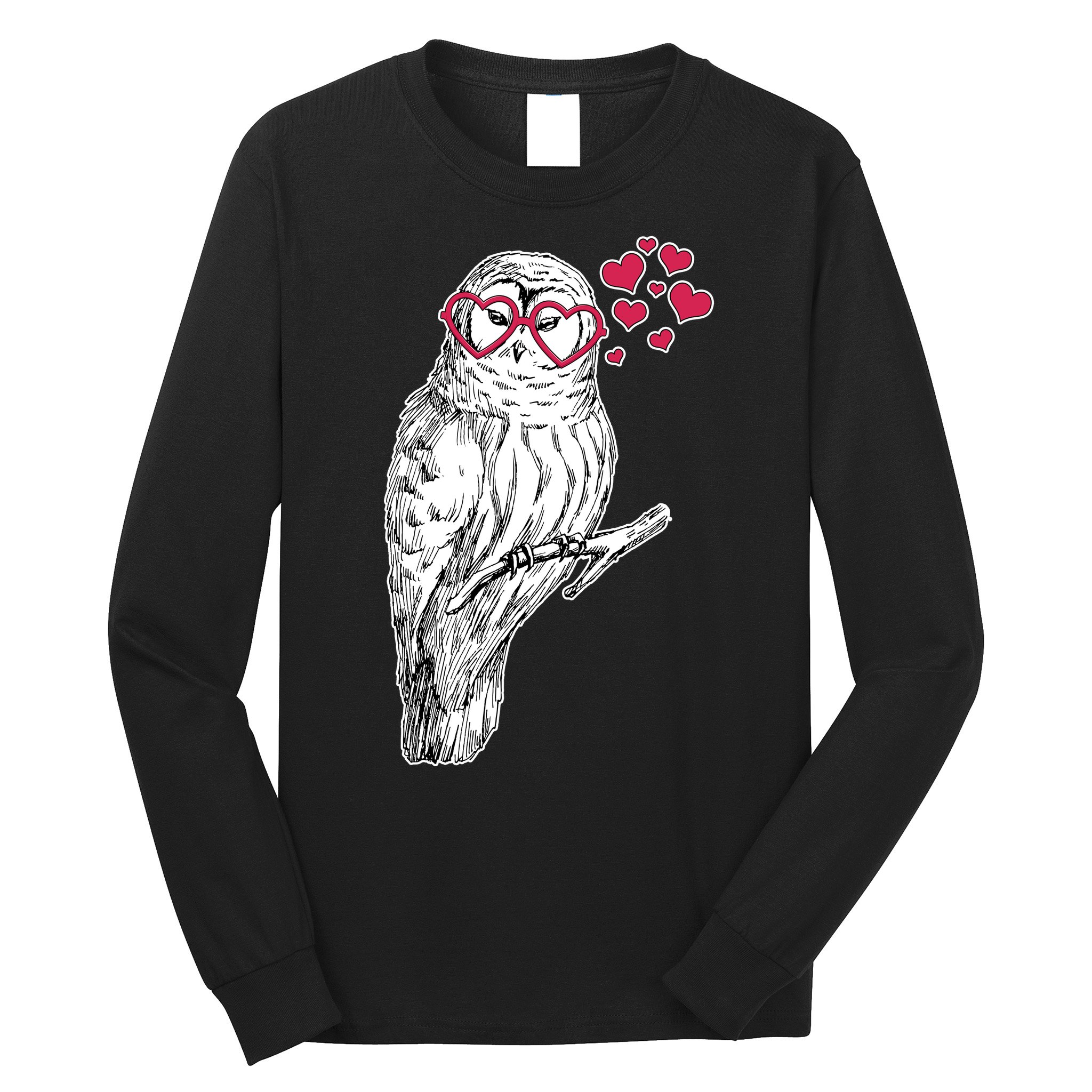 Cute Valentine's Day Heart Glasses Owl Love Long Sleeve Shirt
