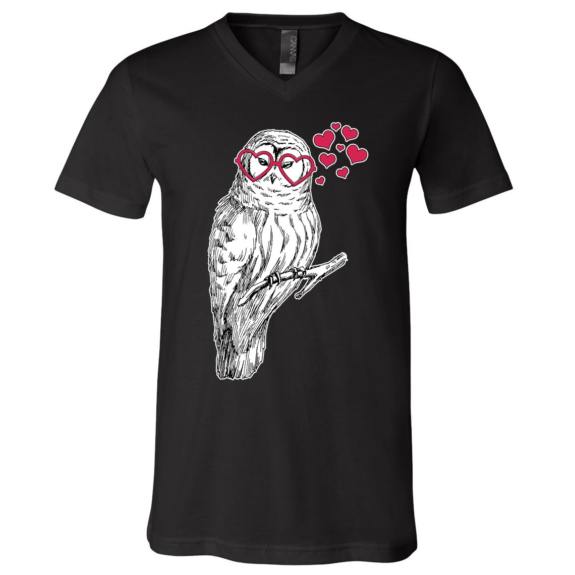 Cute Valentine's Day Heart Glasses Owl Love V-Neck T-Shirt