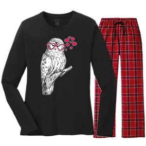 Cute Valentine's Day Heart Glasses Owl Love Women's Long Sleeve Flannel Pajama Set 