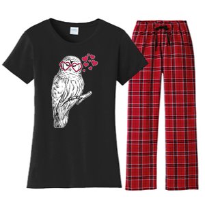 Cute Valentine's Day Heart Glasses Owl Love Women's Flannel Pajama Set