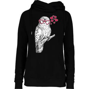 Cute Valentine's Day Heart Glasses Owl Love Womens Funnel Neck Pullover Hood