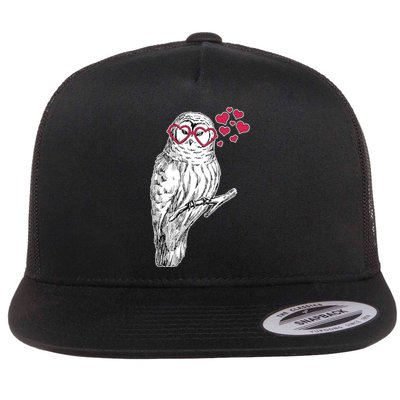 Cute Valentine's Day Heart Glasses Owl Love Flat Bill Trucker Hat