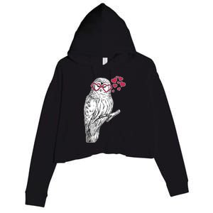 Cute Valentine's Day Heart Glasses Owl Love Crop Fleece Hoodie