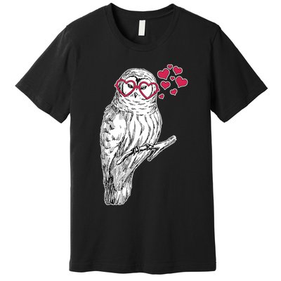 Cute Valentine's Day Heart Glasses Owl Love Premium T-Shirt