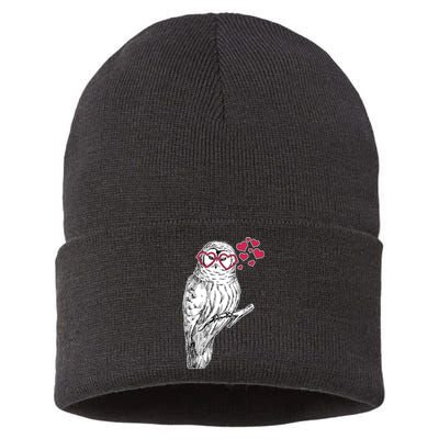 Cute Valentine's Day Heart Glasses Owl Love Sustainable Knit Beanie