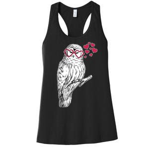 Cute Valentine's Day Heart Glasses Owl Love Women's Racerback Tank