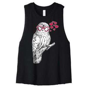 Cute Valentine's Day Heart Glasses Owl Love Women's Racerback Cropped Tank