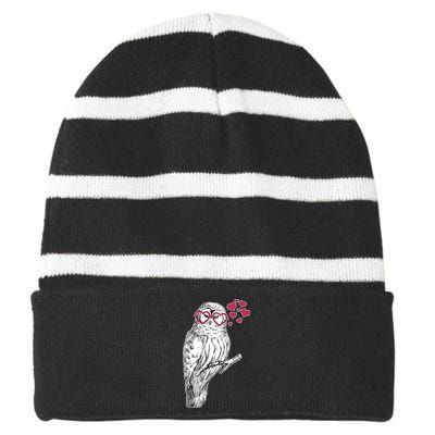 Cute Valentine's Day Heart Glasses Owl Love Striped Beanie with Solid Band