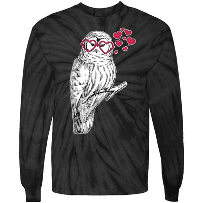 Cute Valentine's Day Heart Glasses Owl Love Tie-Dye Long Sleeve Shirt