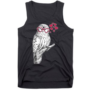 Cute Valentine's Day Heart Glasses Owl Love Tank Top