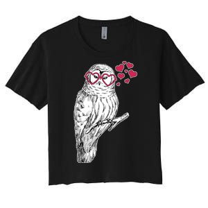 Cute Valentine's Day Heart Glasses Owl Love Women's Crop Top Tee