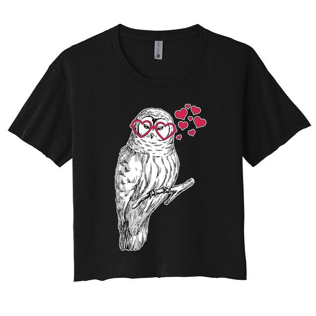 Cute Valentine's Day Heart Glasses Owl Love Crop Top